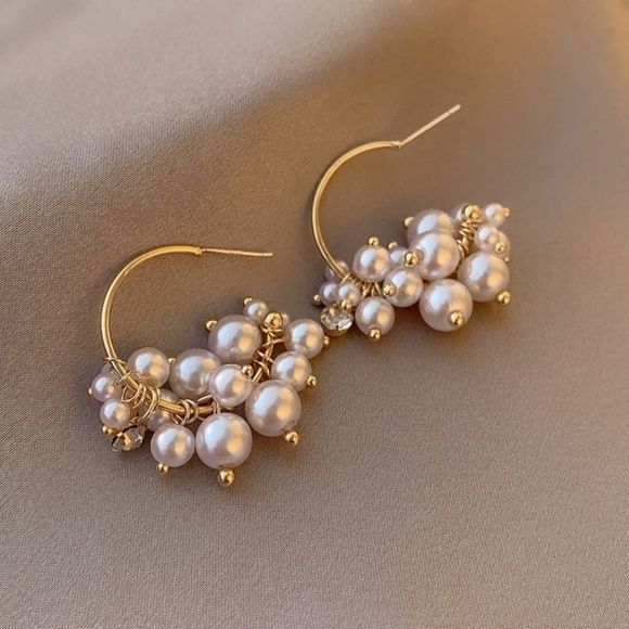 Anthropologie Jewelry - MULTILAYERED PEARL HOOP EARRINGS